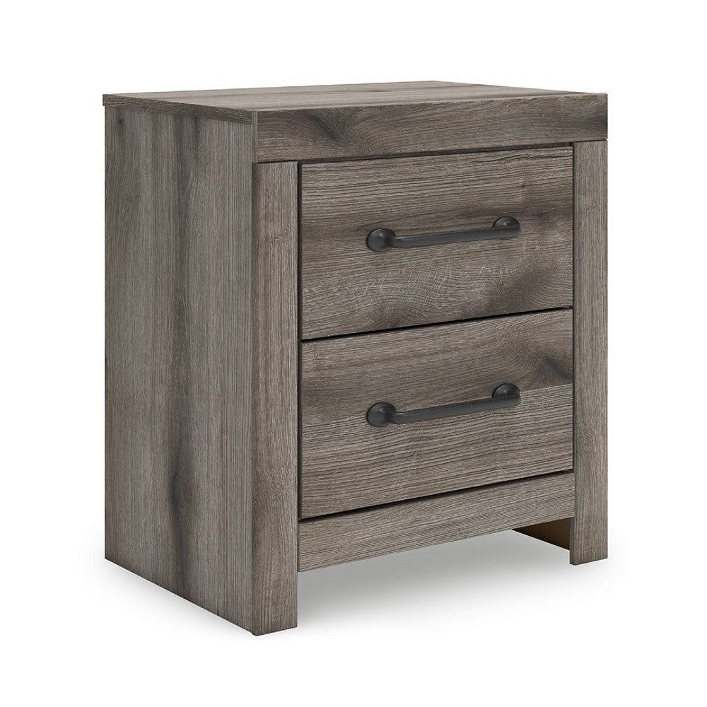 Gesa Nightstand | 2 Drawers with Bar Handles | USB Port | Weathered Gray