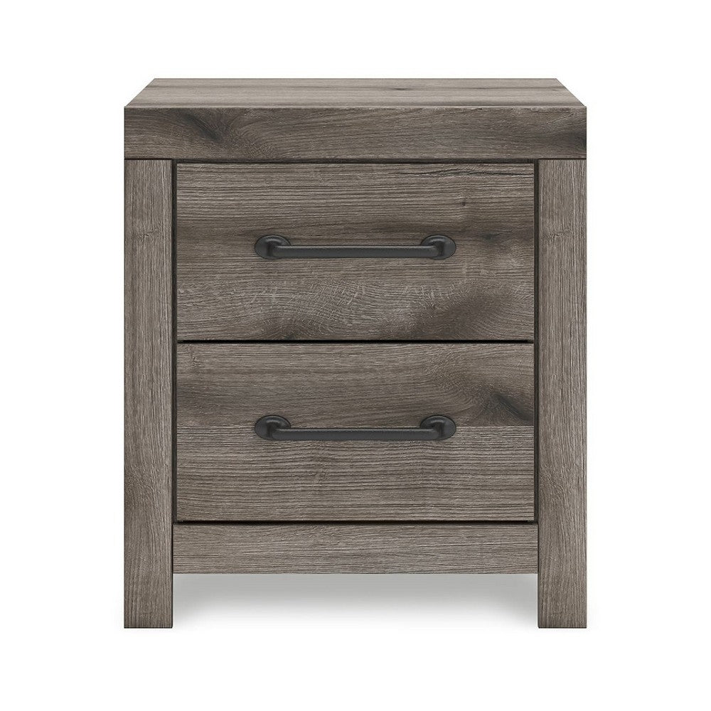 Gesa Nightstand | 2 Drawers with Bar Handles | USB Port | Weathered Gray