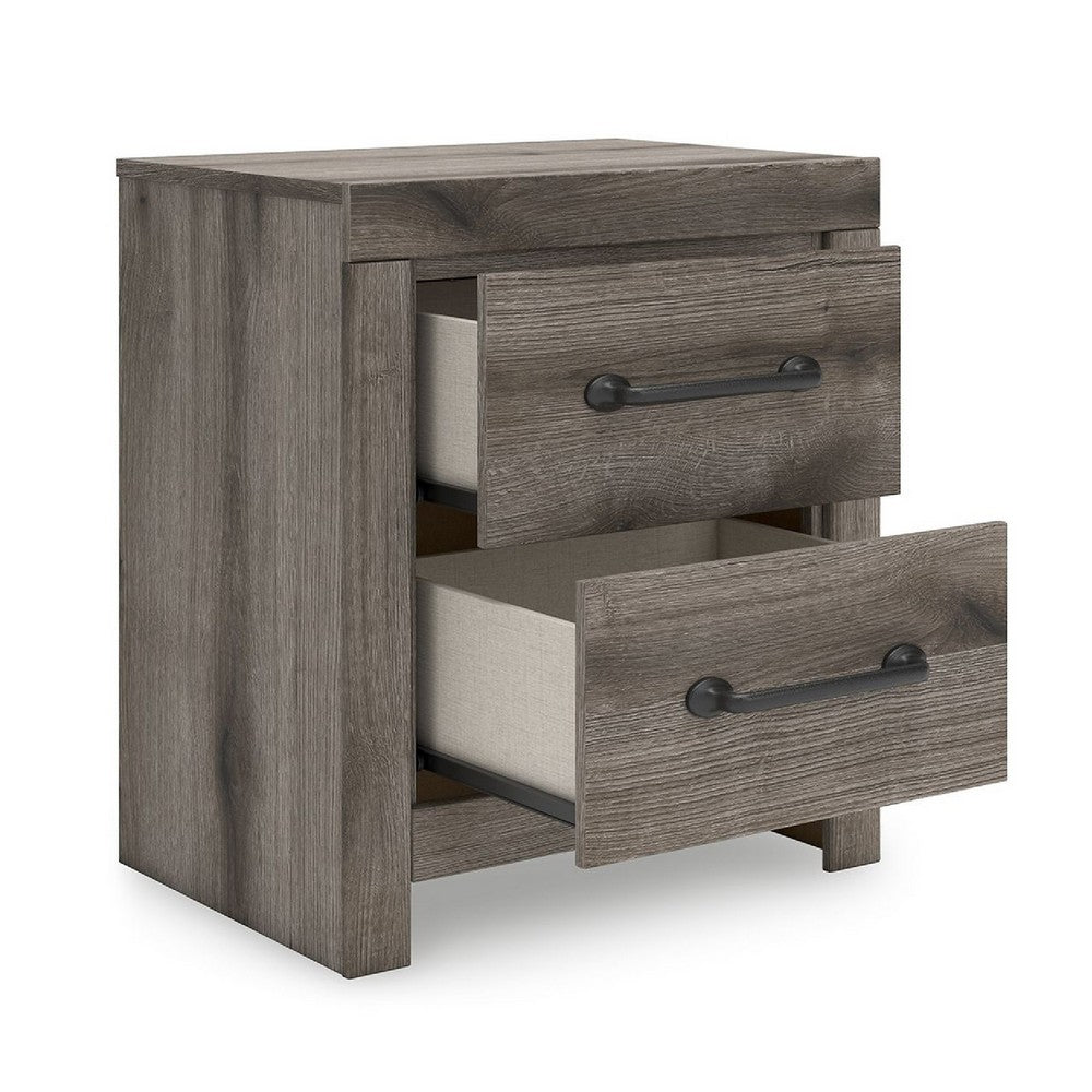 Gesa Nightstand | 2 Drawers with Bar Handles | USB Port | Weathered Gray