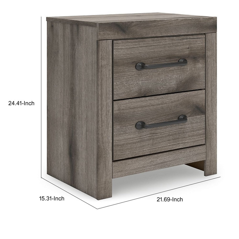 Gesa Nightstand | 2 Drawers with Bar Handles | USB Port | Weathered Gray