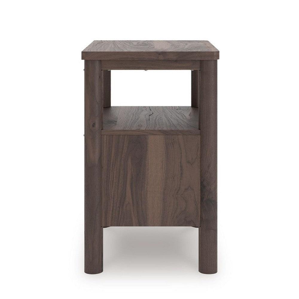 Pemy Nightstand | 1 Reeded Drawer | Open Shelf | USB Ports | Brown