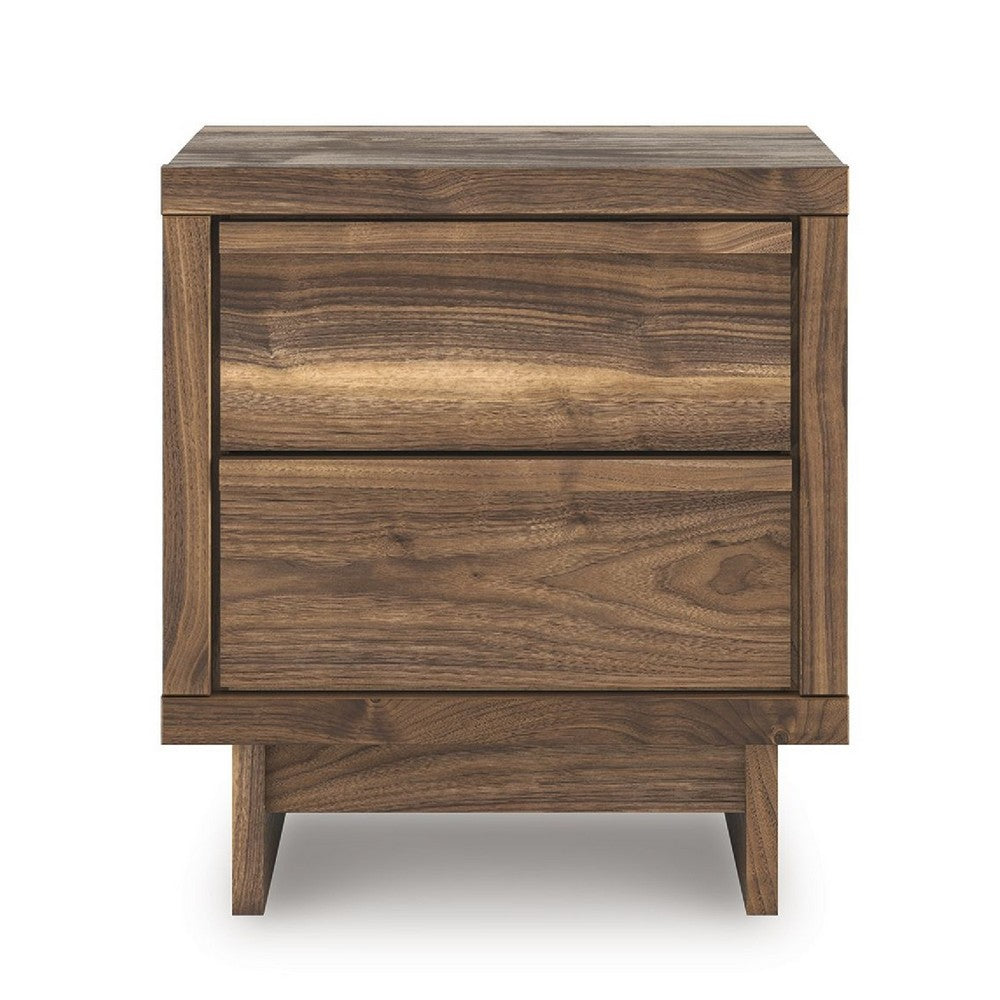 Lina Nightstand | 2 Drawers with Finger Tab Pulls | USB Ports | Brown