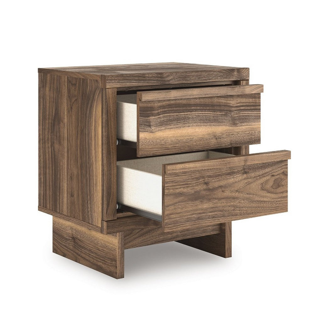 Lina Nightstand | 2 Drawers with Finger Tab Pulls | USB Ports | Brown