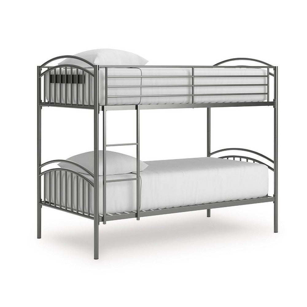Fesa Twin over Twin Bunk Bed with Ladder | Gray Tubular Steel Frame