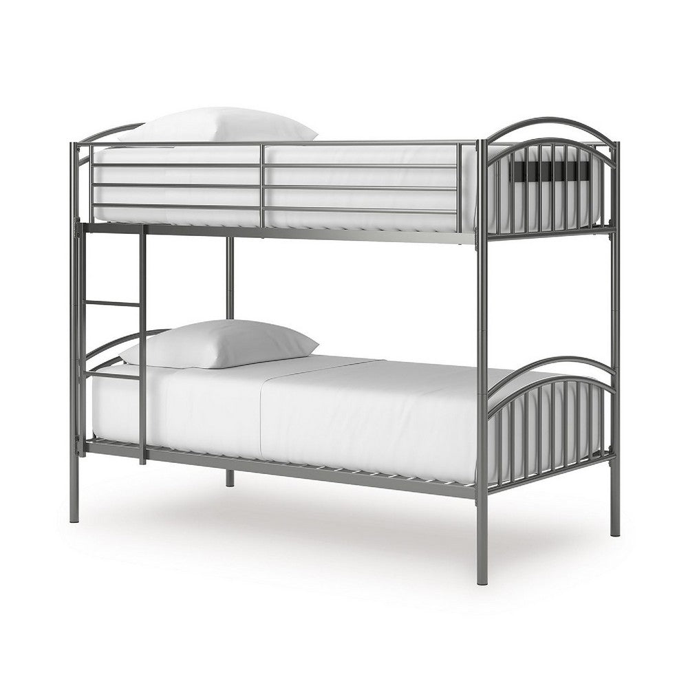 Fesa Twin over Twin Bunk Bed with Ladder | Gray Tubular Steel Frame
