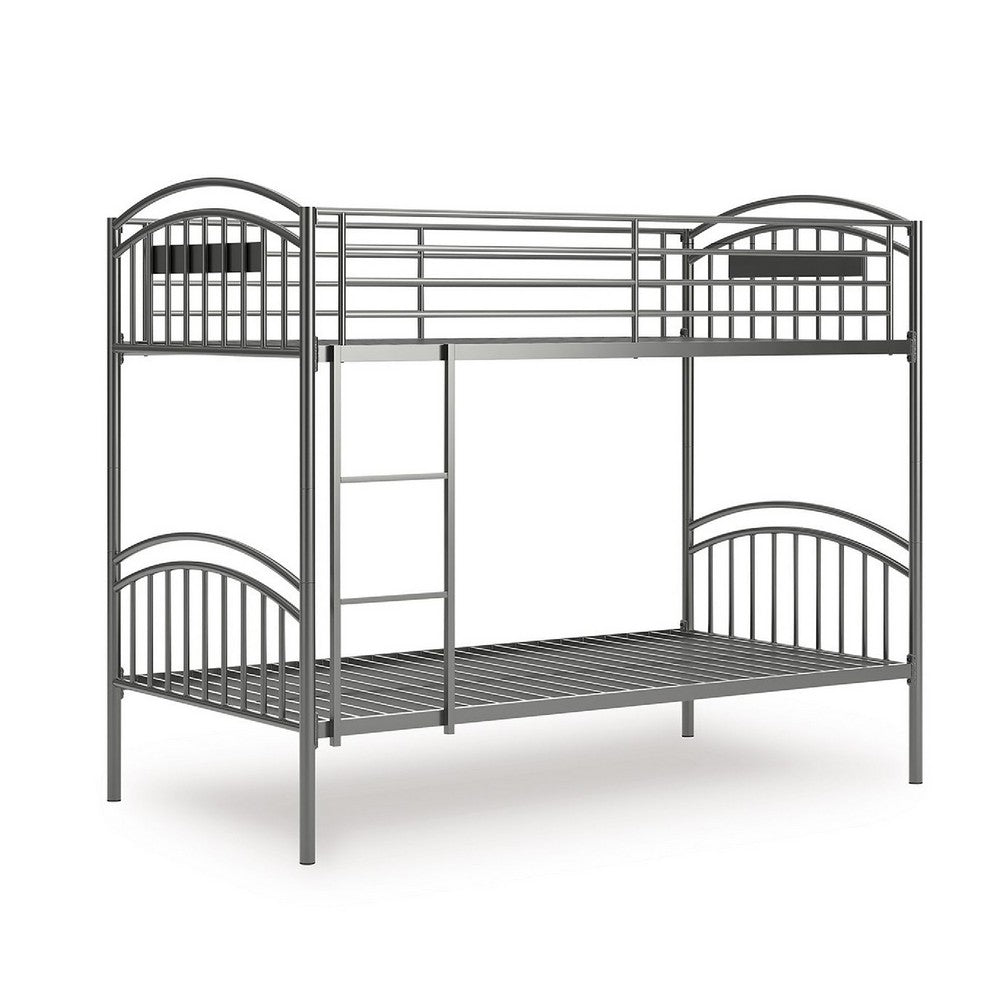 Fesa Twin over Twin Bunk Bed with Ladder | Gray Tubular Steel Frame