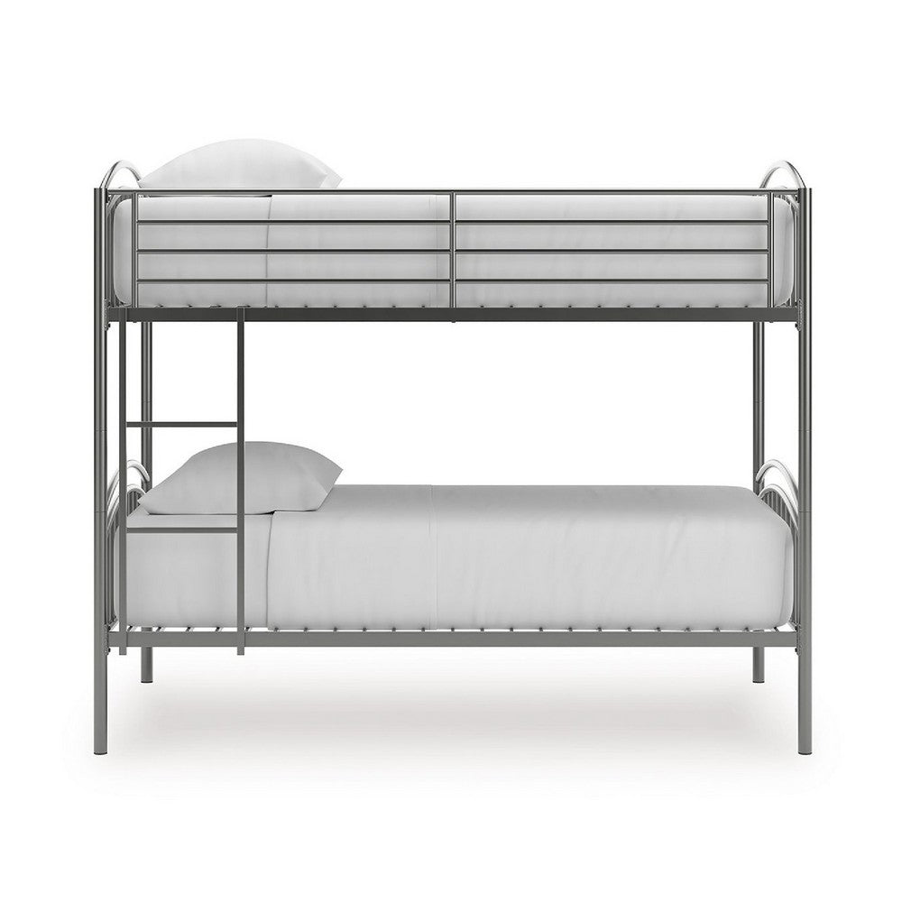 Fesa Twin over Twin Bunk Bed with Ladder | Gray Tubular Steel Frame
