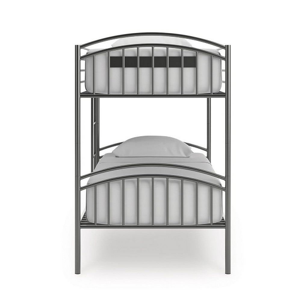 Fesa Twin over Twin Bunk Bed with Ladder | Gray Tubular Steel Frame