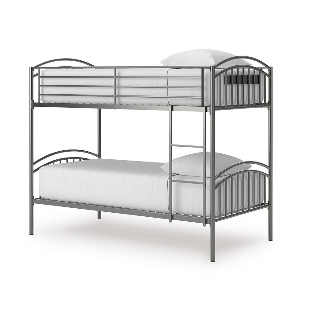 Fesa Twin over Twin Bunk Bed with Ladder | Gray Tubular Steel Frame