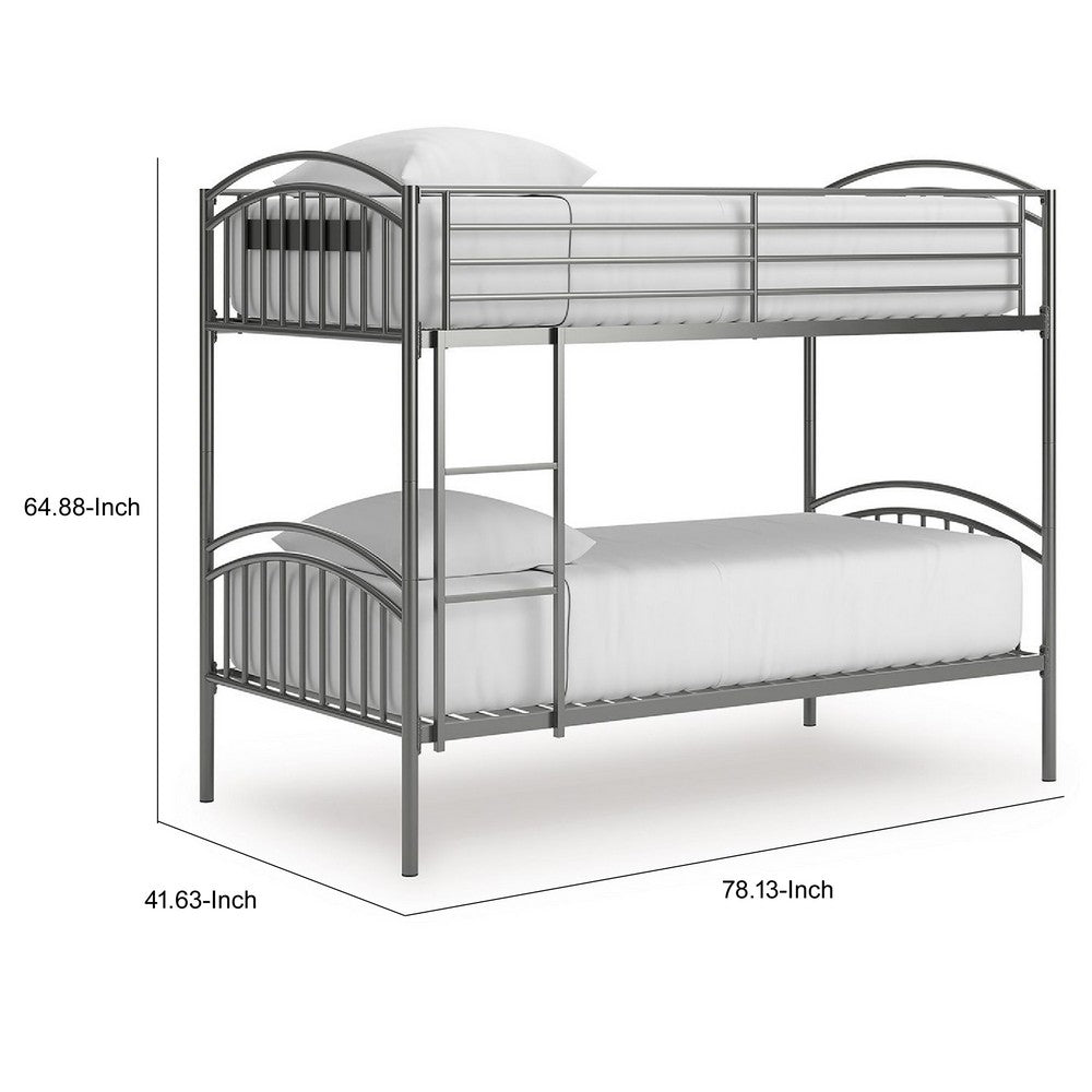 Fesa Twin over Twin Bunk Bed with Ladder | Gray Tubular Steel Frame