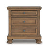 Fedz Oversized Nighstand with 3 Drawers | Bun Feet | Chestnut Brown Wood