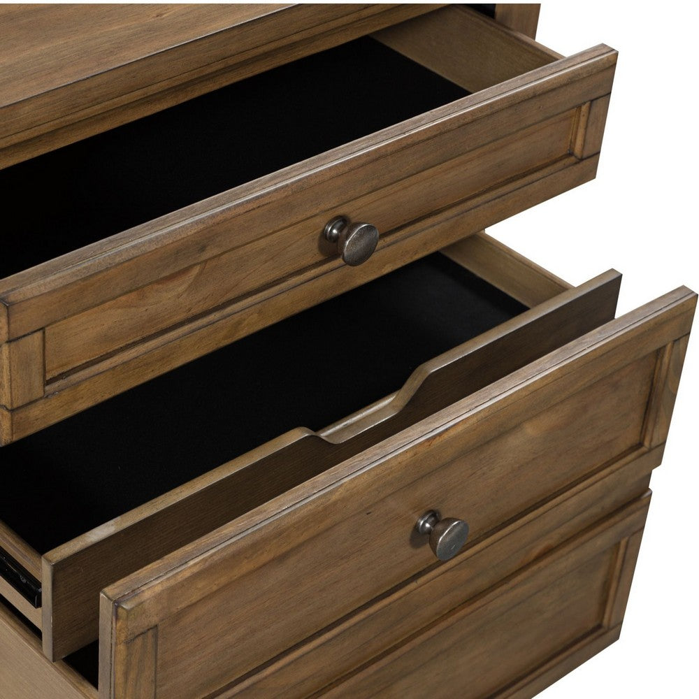 Fedz Oversized Nighstand with 3 Drawers | Bun Feet | Chestnut Brown Wood