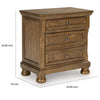 Fedz Oversized Nighstand with 3 Drawers | Bun Feet | Chestnut Brown Wood