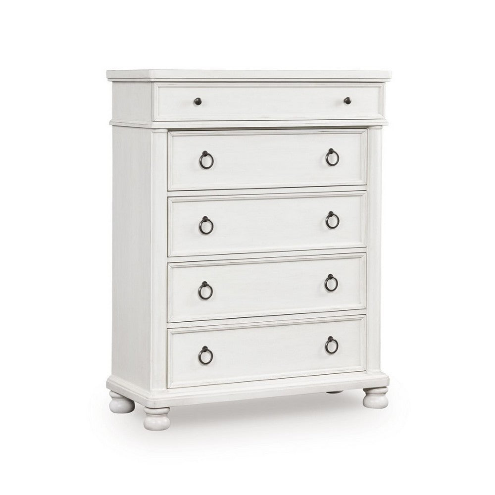 Rowy Tall Dresser Chest | 5 Drawers with Pewter Knobs | Antique White