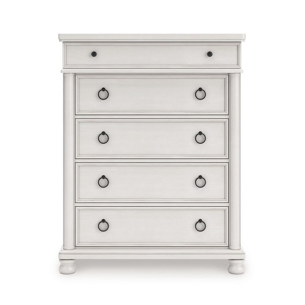 Rowy Tall Dresser Chest | 5 Drawers with Pewter Knobs | Antique White
