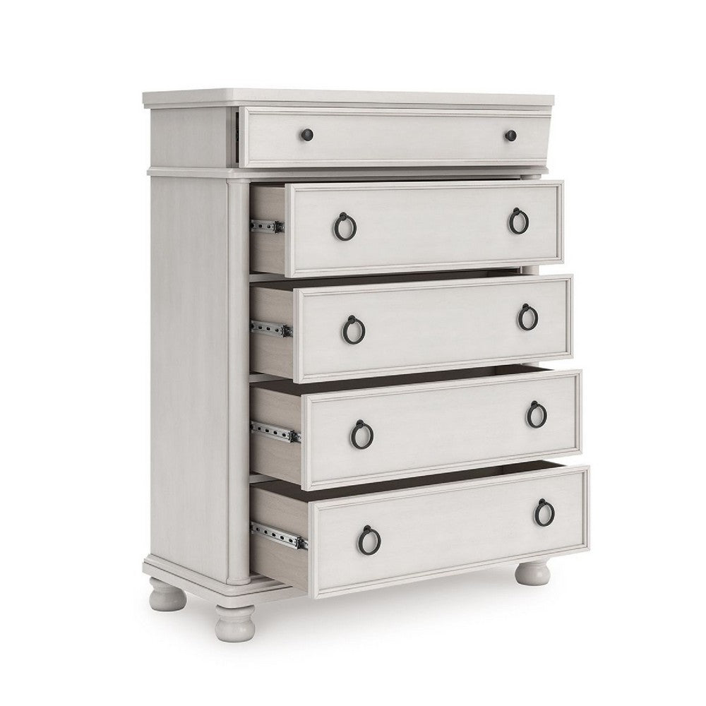 Rowy Tall Dresser Chest | 5 Drawers with Pewter Knobs | Antique White