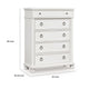 Rowy Tall Dresser Chest | 5 Drawers with Pewter Knobs | Antique White