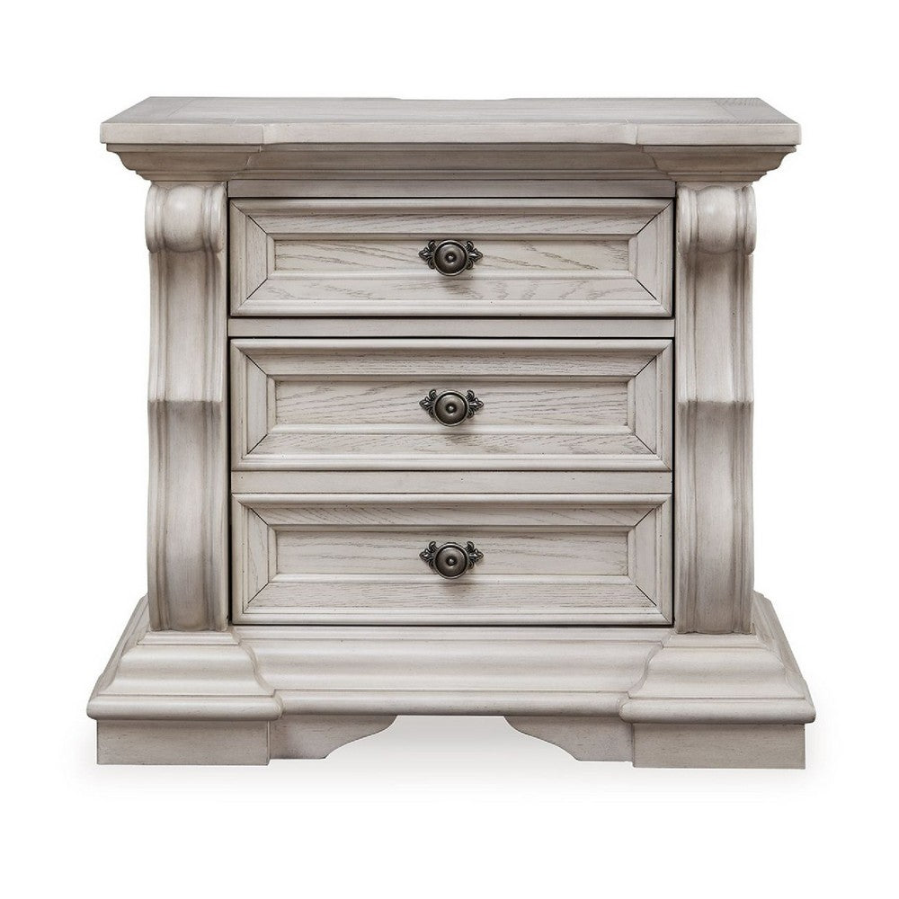 Bryl Oversize Nighstand | 3 Drawers with Bronze Knobs | Antique White