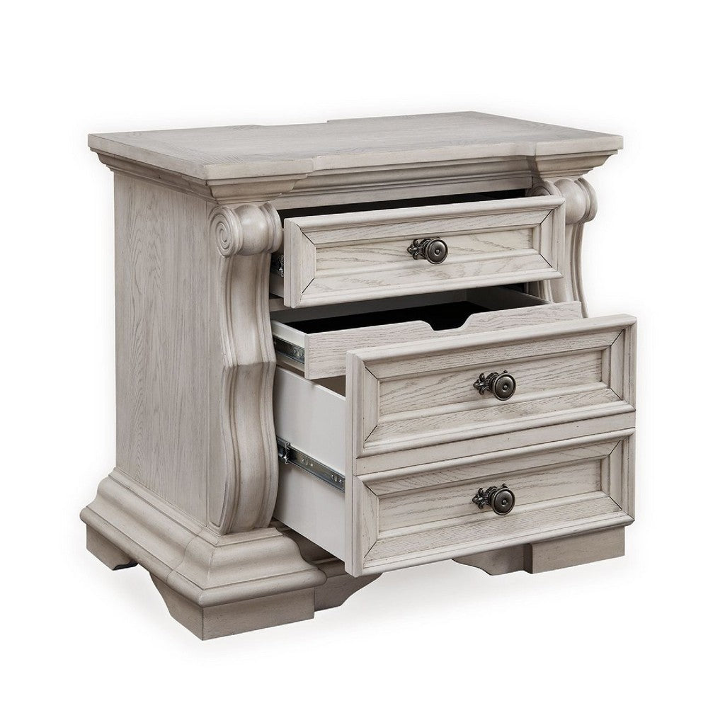 Bryl Oversize Nighstand | 3 Drawers with Bronze Knobs | Antique White