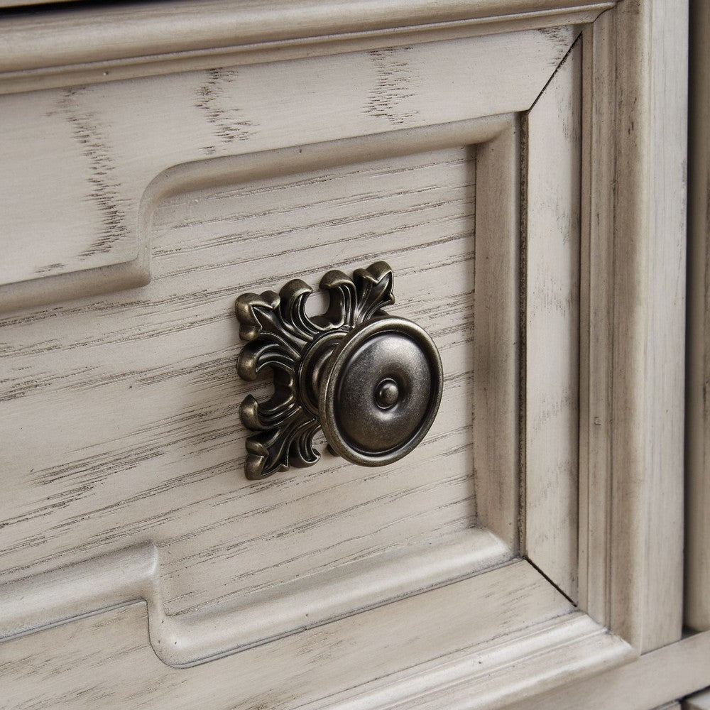 Bryl Oversize Nighstand | 3 Drawers with Bronze Knobs | Antique White