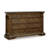 Lesa Wide Dresser | 9 Drawers with Antique Brass Oval Knobs | Brown