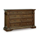 Lesa Wide Dresser | 9 Drawers with Antique Brass Oval Knobs | Brown