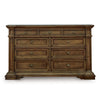 Lesa Wide Dresser | 9 Drawers with Antique Brass Oval Knobs | Brown