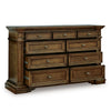 Lesa Wide Dresser | 9 Drawers with Antique Brass Oval Knobs | Brown