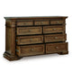 Lesa Wide Dresser | 9 Drawers with Antique Brass Oval Knobs | Brown