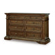 Lesa Wide Dresser | 9 Drawers with Antique Brass Oval Knobs | Brown