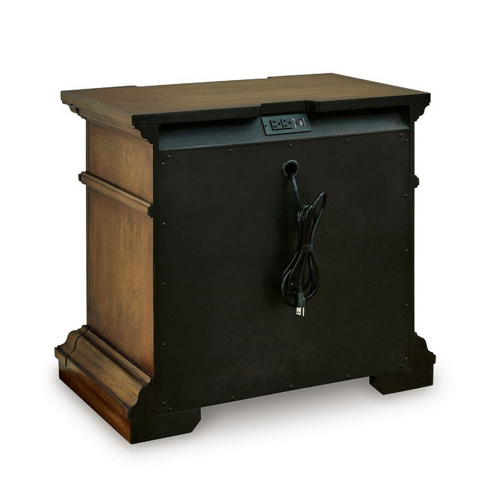 Lesa Nightstand | 3 Drawers with Antique Brass Oval Knobs | Brown