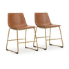 Cia Dining Side Chair Set of 2 | Brown Faux Leather| Metal Frame Gold