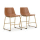 Cia Dining Side Chair Set of 2 | Brown Faux Leather| Metal Frame Gold