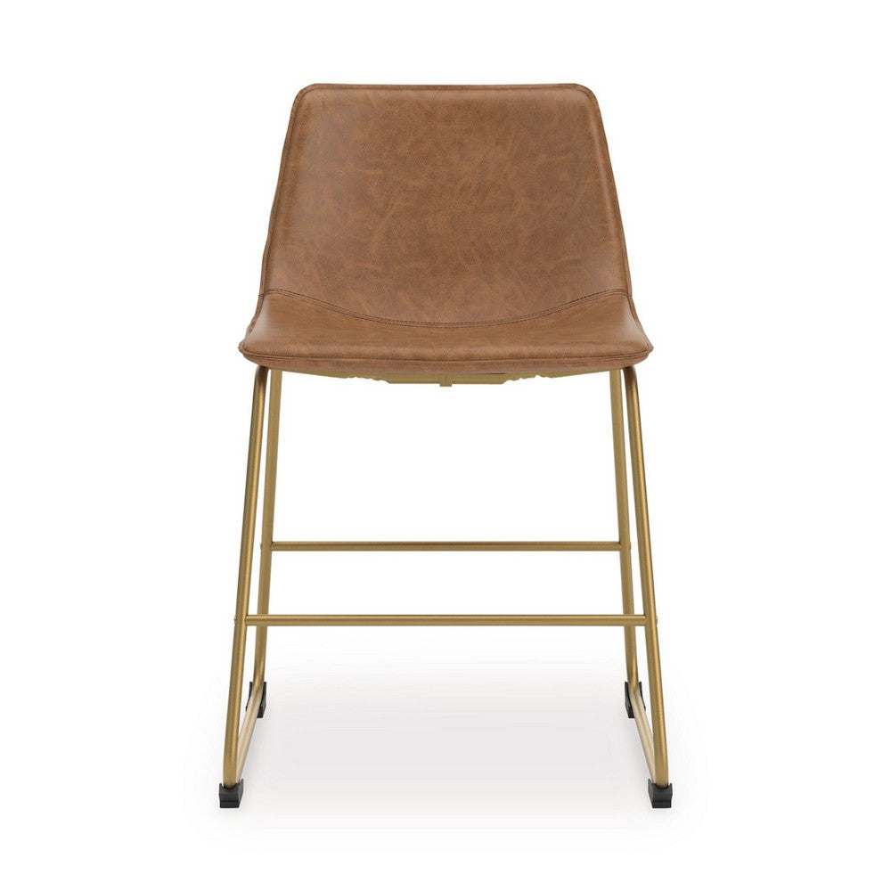 Cia Dining Side Chair Set of 2 | Brown Faux Leather| Metal Frame Gold