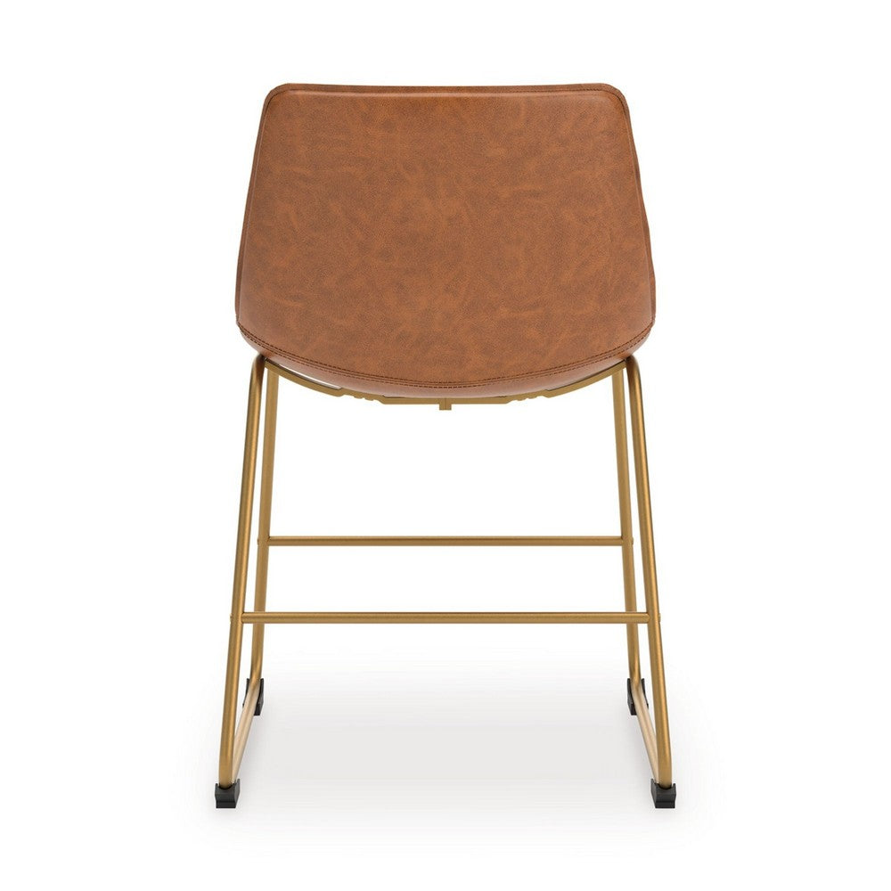 Cia Dining Side Chair Set of 2 | Brown Faux Leather| Metal Frame Gold