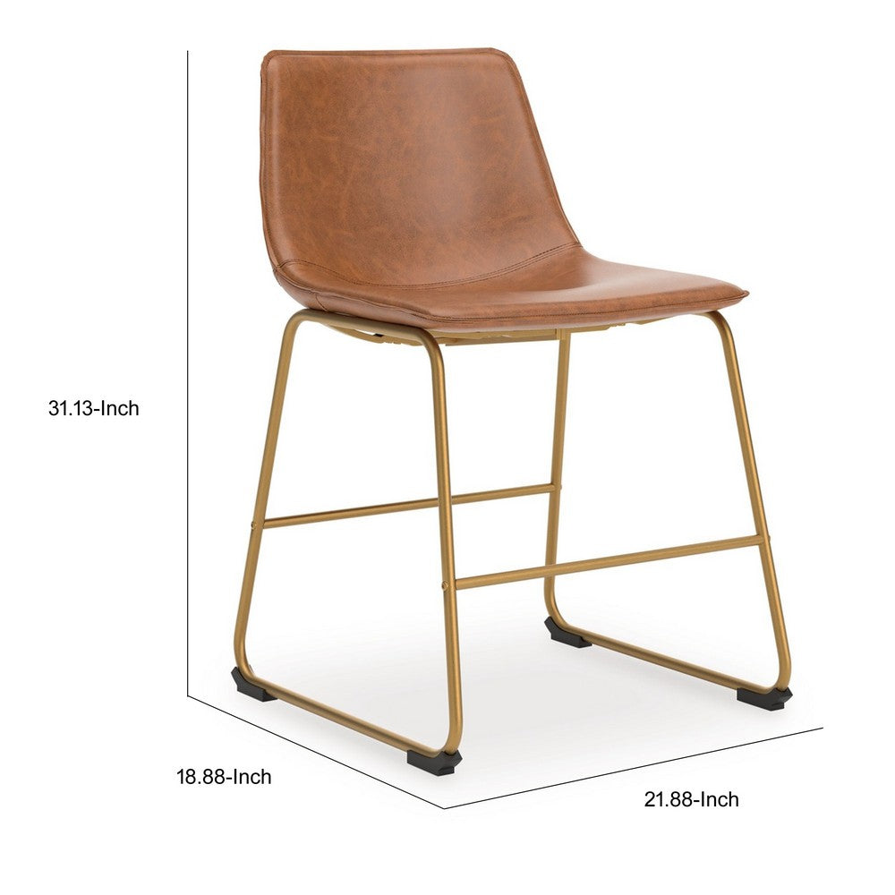 Cia Dining Side Chair Set of 2 | Brown Faux Leather| Metal Frame Gold