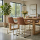 Cia Dining Side Chair Set of 2 | Brown Faux Leather| Metal Frame Gold