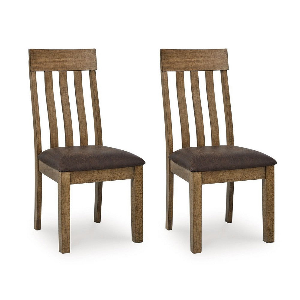 Fori Dining Side Chair Set of 2 | Slatted Back | Dark Brown Faux Leather