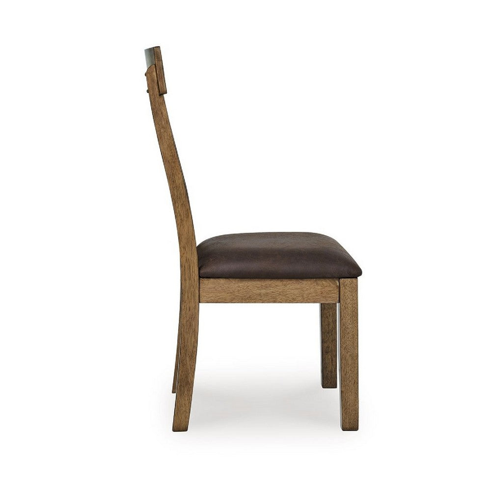 Fori Dining Side Chair Set of 2 | Slatted Back | Dark Brown Faux Leather