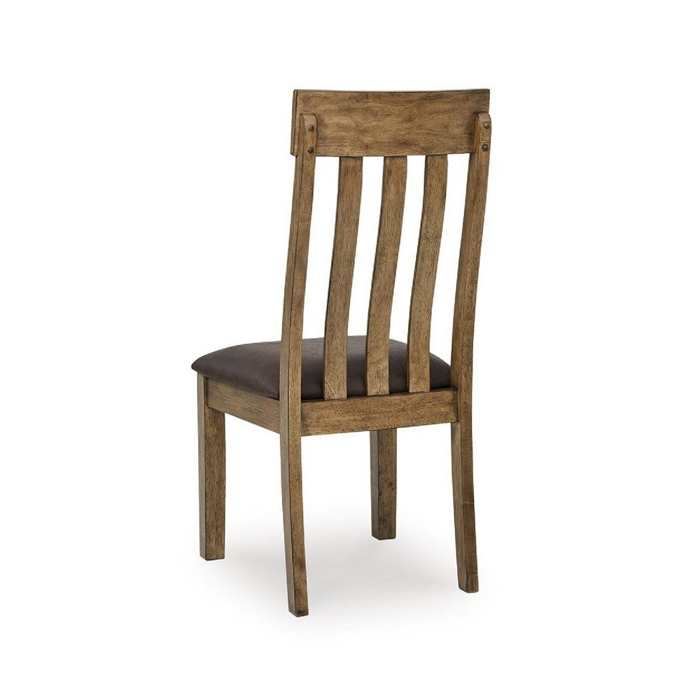 Fori Dining Side Chair Set of 2 | Slatted Back | Dark Brown Faux Leather