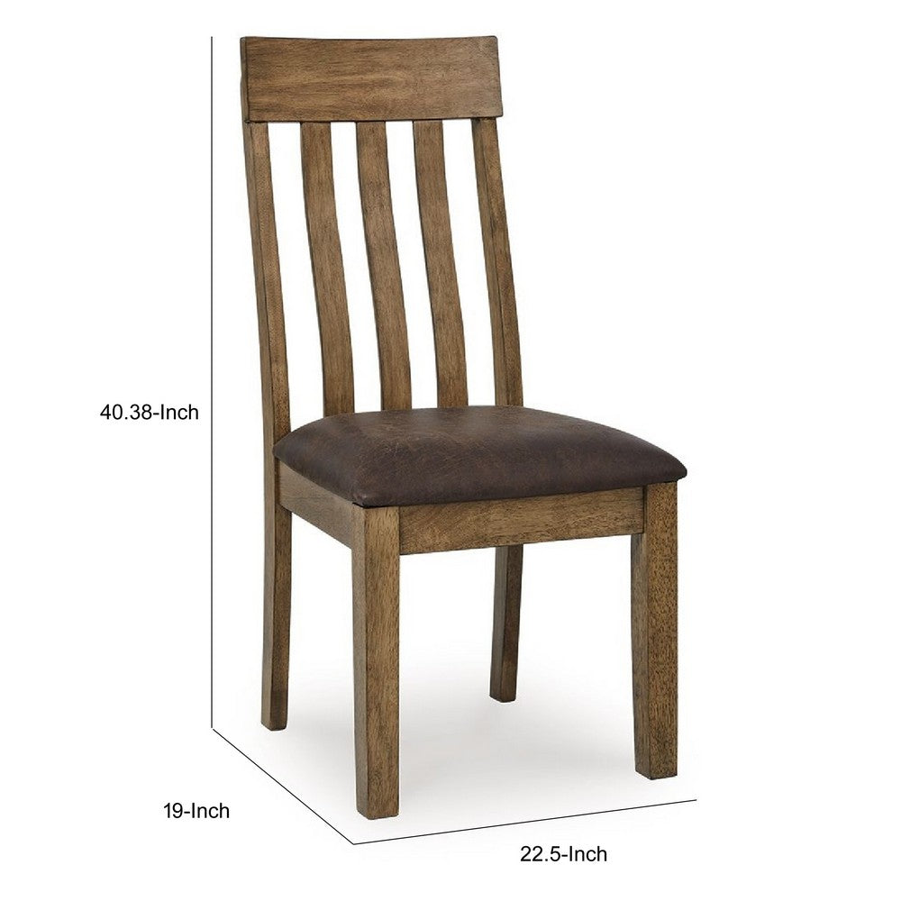 Fori Dining Side Chair Set of 2 | Slatted Back | Dark Brown Faux Leather