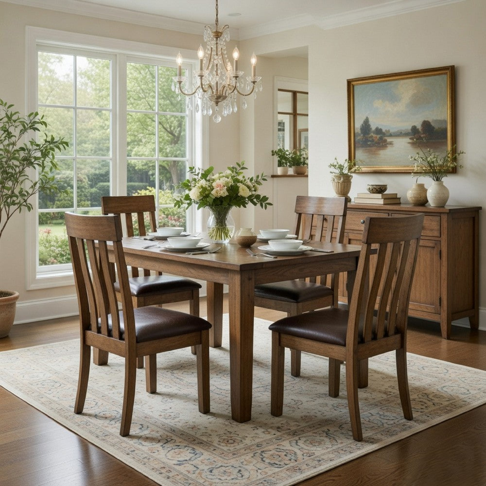 Fori Dining Side Chair Set of 2 | Slatted Back | Dark Brown Faux Leather