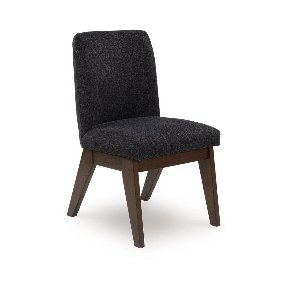 Laon Dining Side Chair Set of 2 | Black Textured Polyester | Brown Wood
