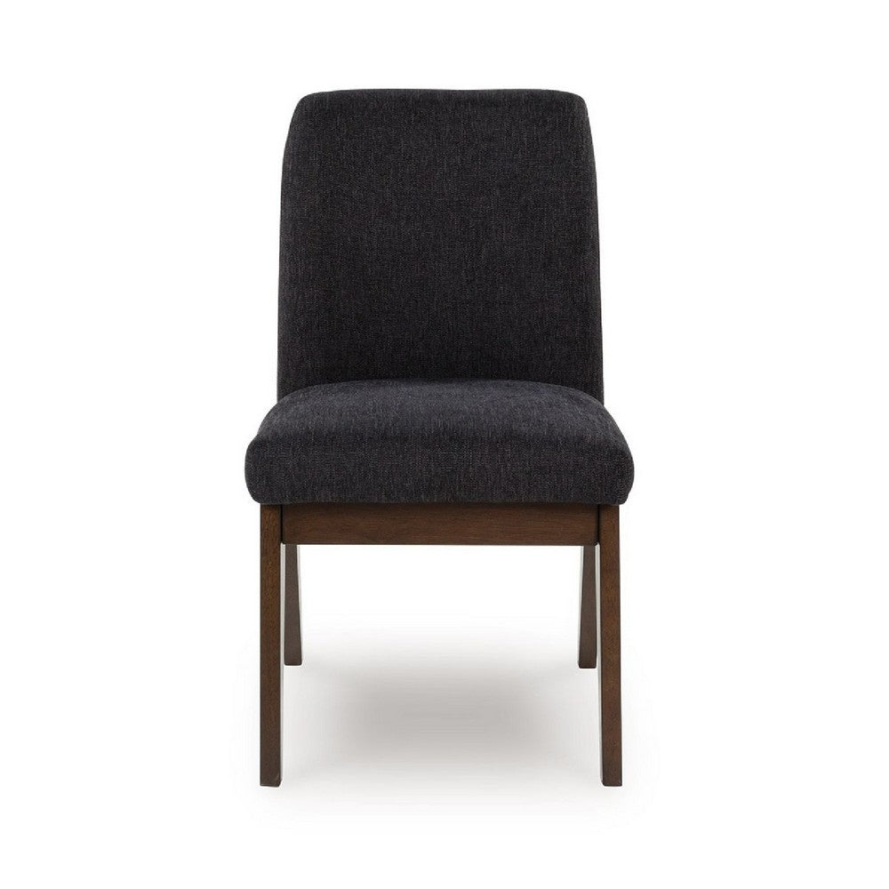 Laon Dining Side Chair Set of 2 | Black Textured Polyester | Brown Wood