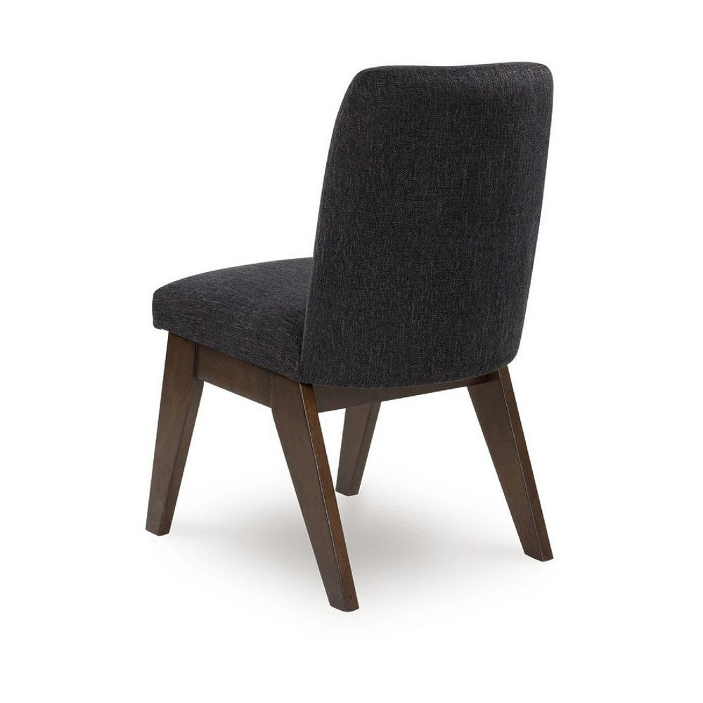 Laon Dining Side Chair Set of 2 | Black Textured Polyester | Brown Wood