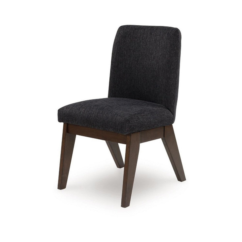 Laon Dining Side Chair Set of 2 | Black Textured Polyester | Brown Wood