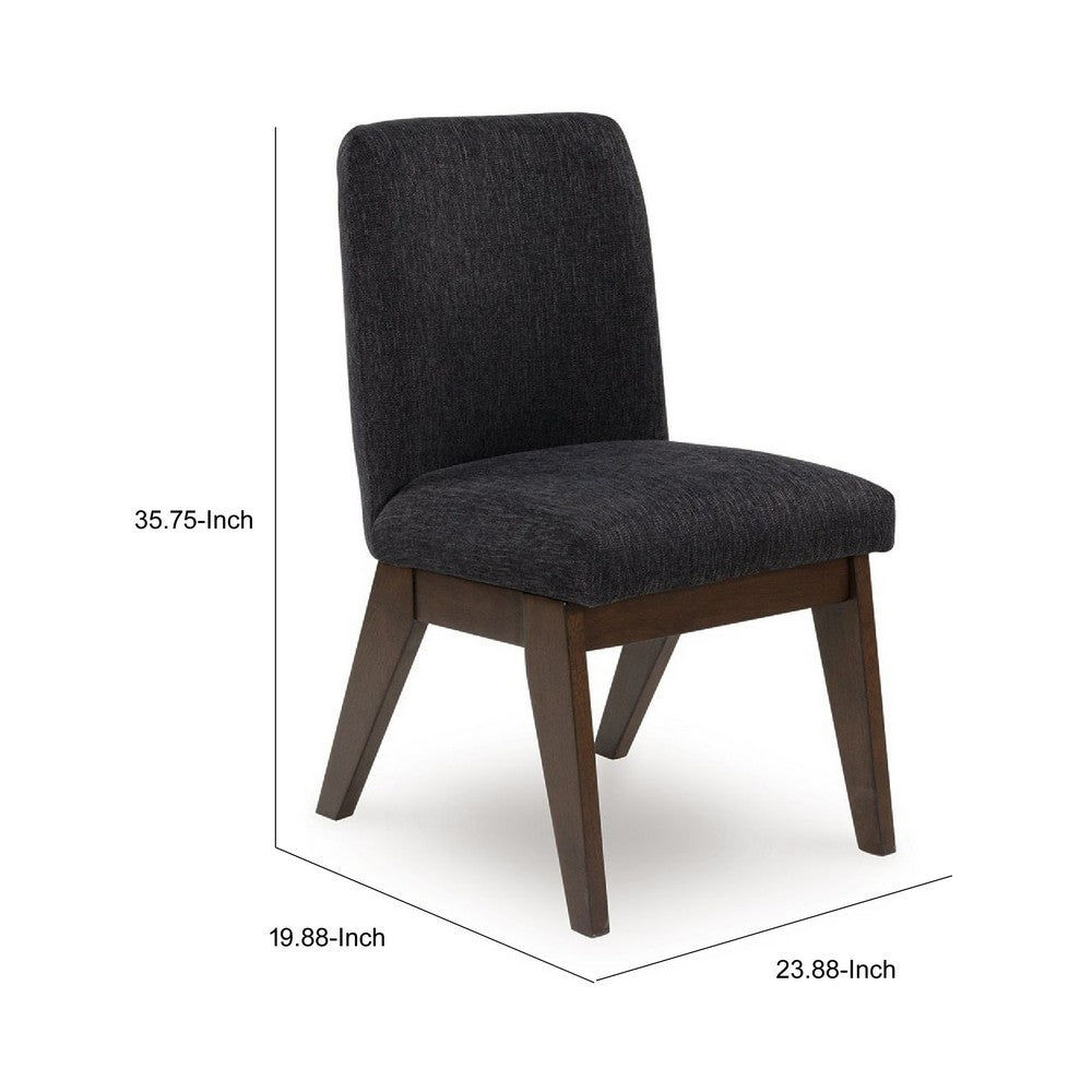 Laon Dining Side Chair Set of 2 | Black Textured Polyester | Brown Wood
