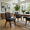 Laon Dining Side Chair Set of 2 | Black Textured Polyester | Brown Wood