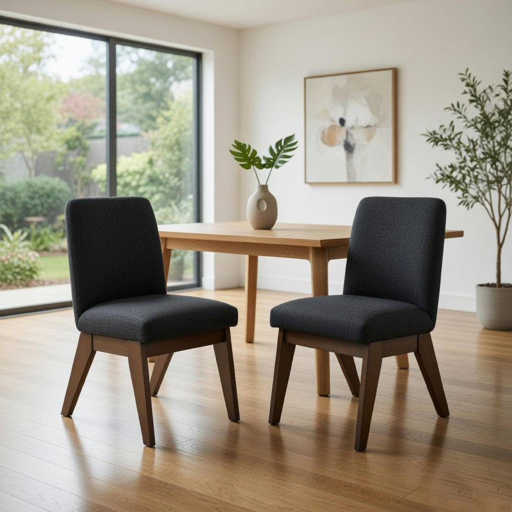 Laon Dining Side Chair Set of 2 | Black Textured Polyester | Brown Wood