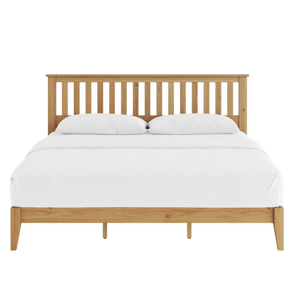 Peza King Size Minimalist Bed | Vertical Slat Mission Headboard | Brown